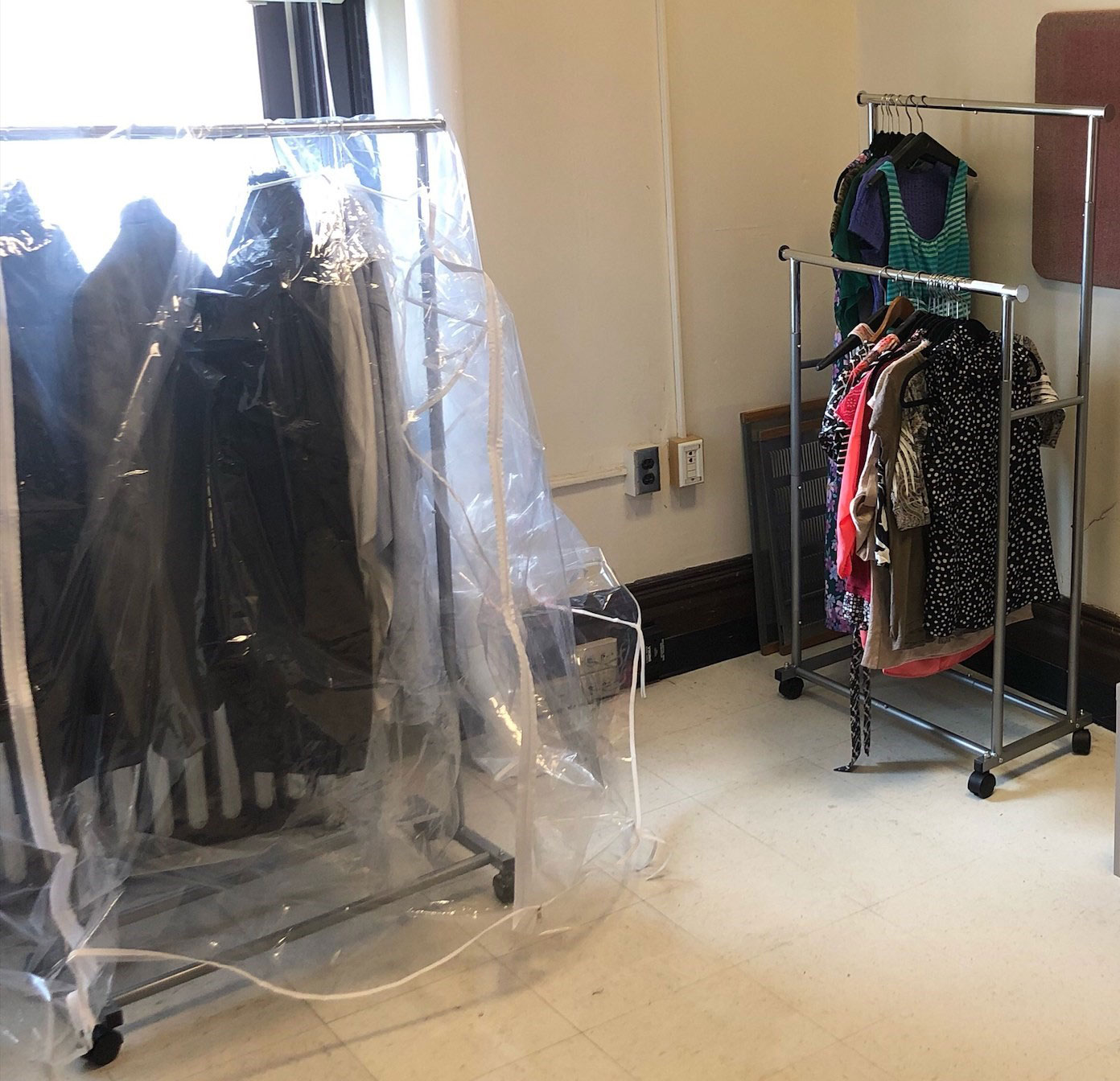 Clothes hanging at Veterans Closet