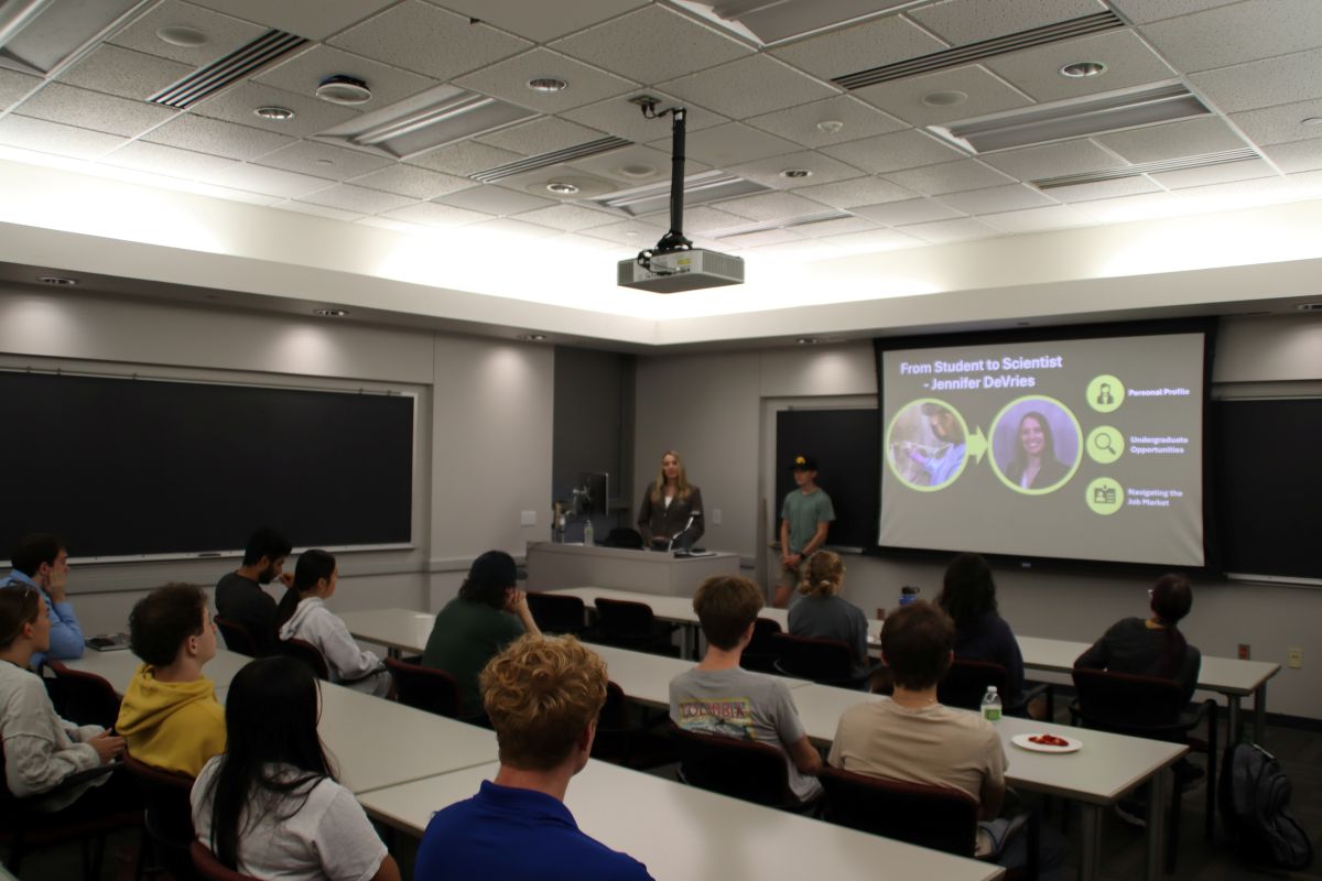 Jennifer DeVries delivers career talk to students