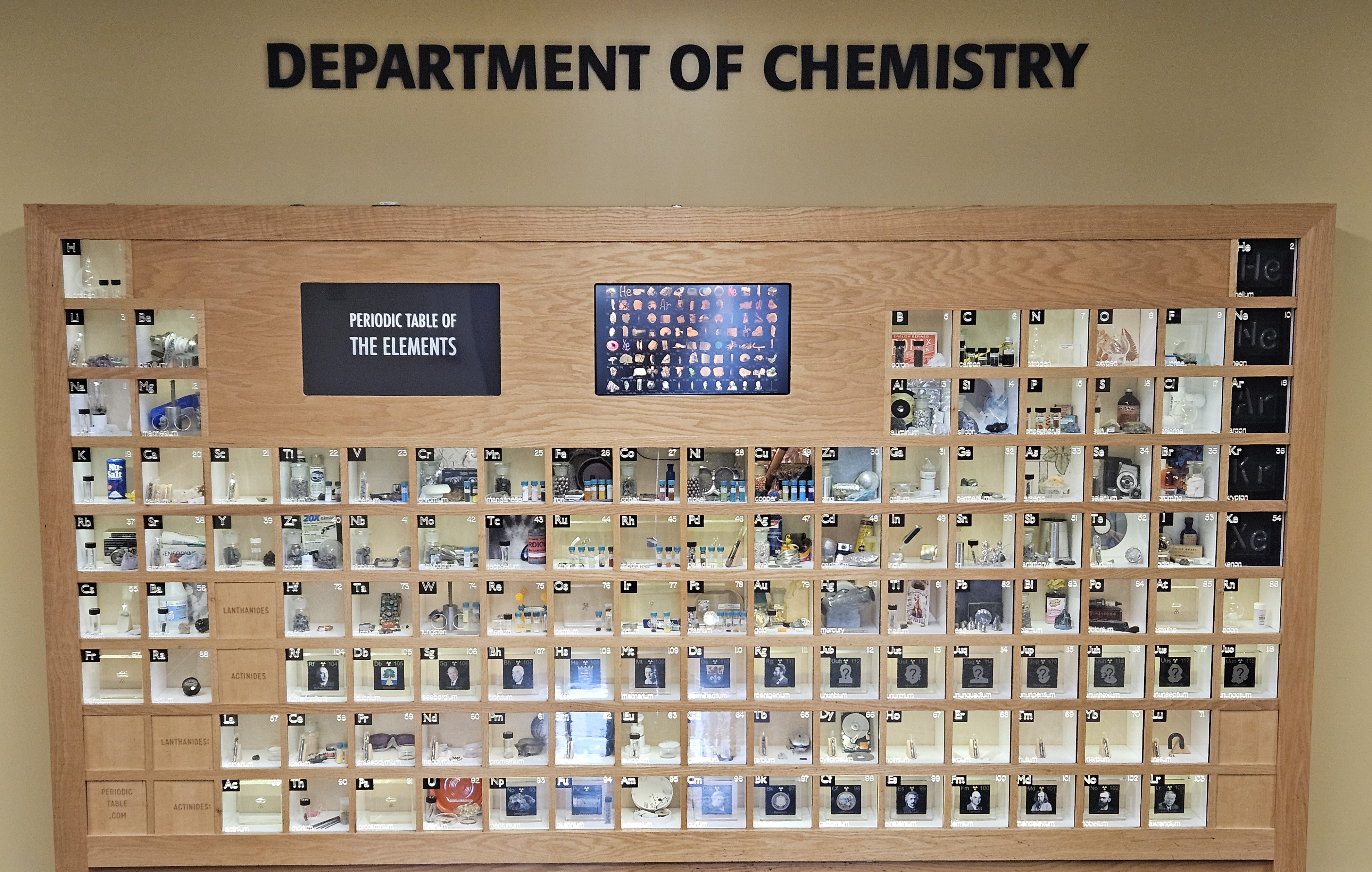 interactive periodic table display in entry way of Iowa Chemistry building