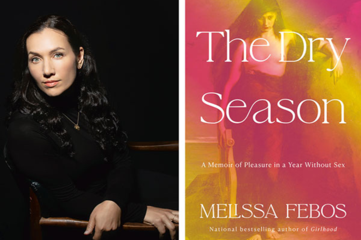 Melissa Debos and the book cover of her memoir, "The Dry Season"