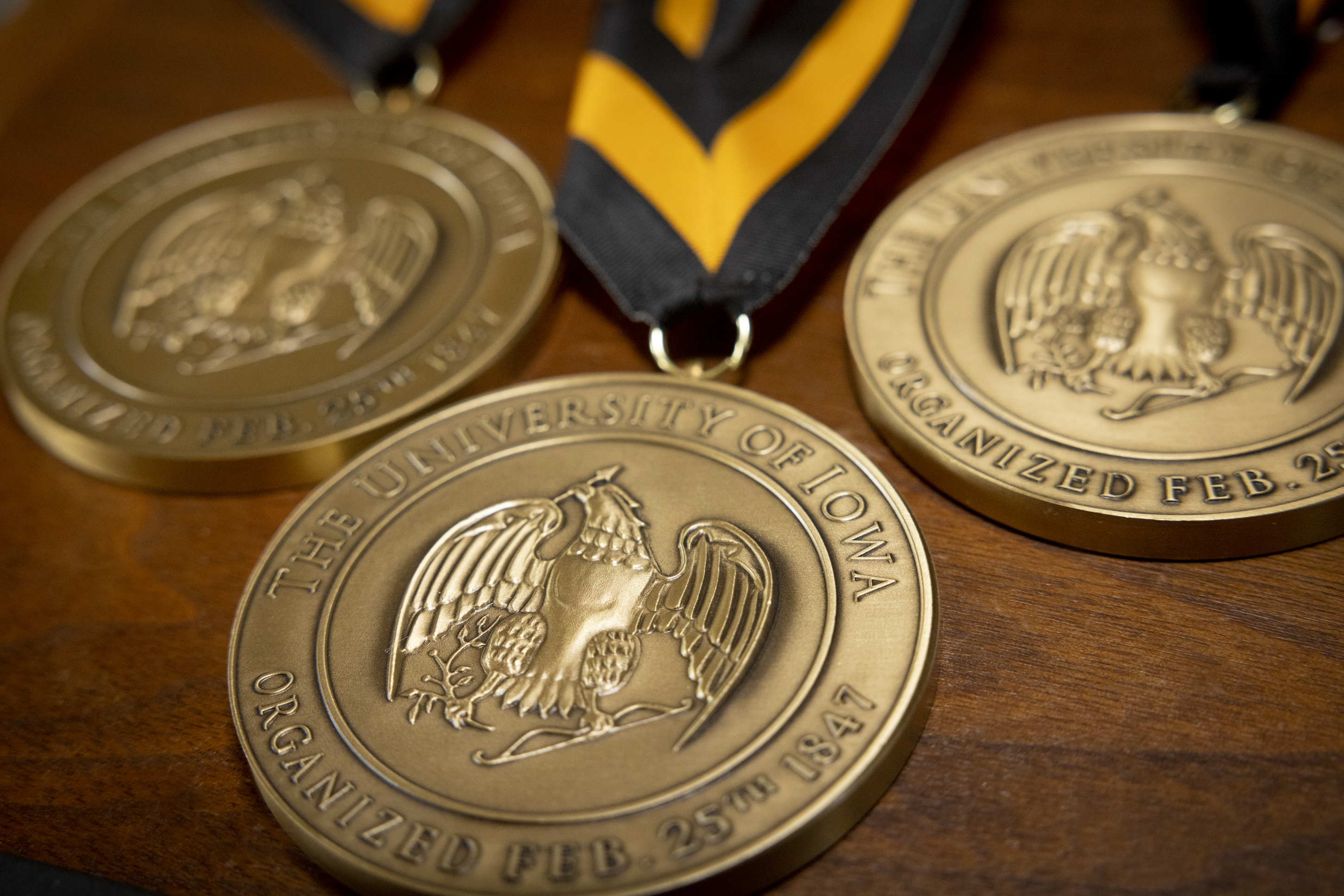 The University of Iowa seal on a gold medallion
