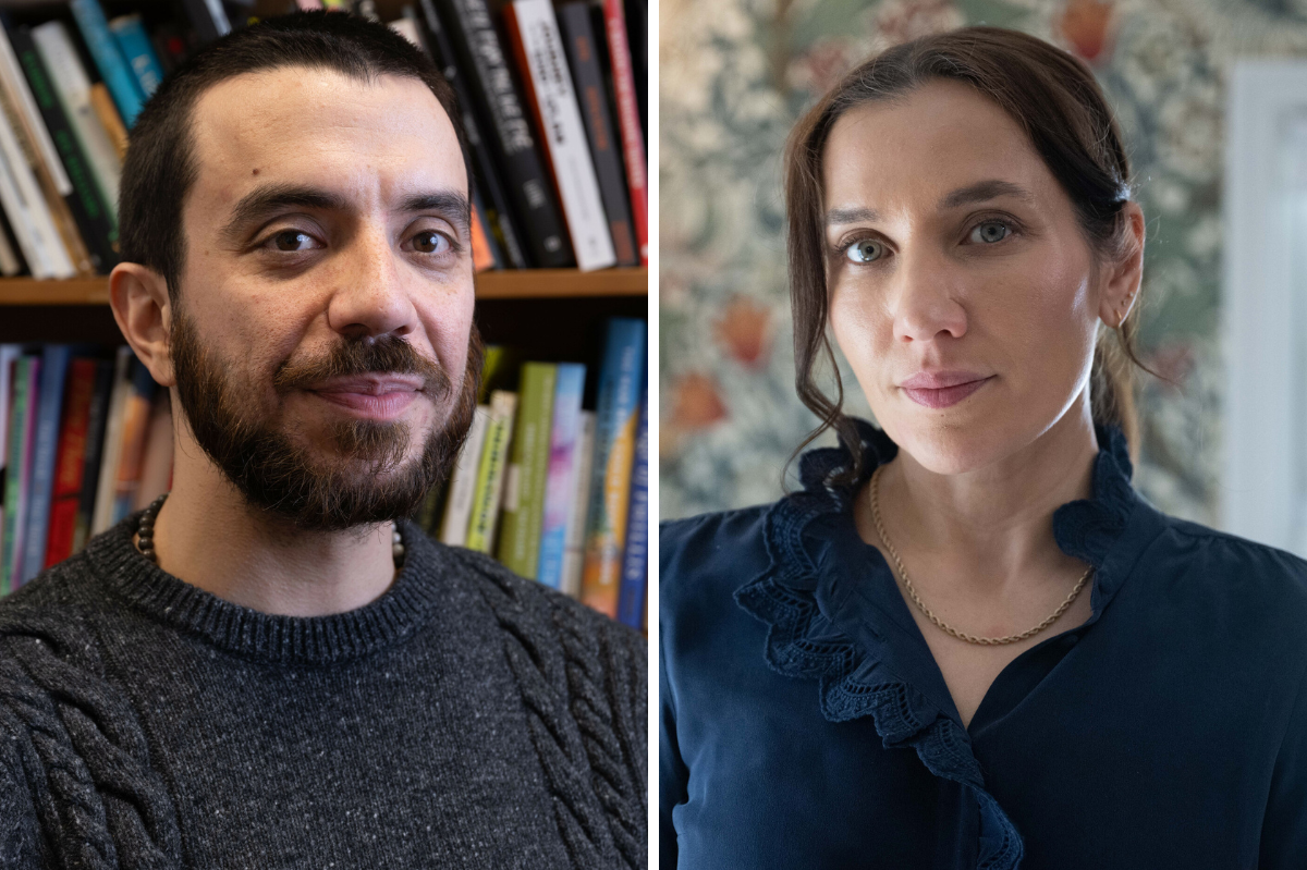 Image: Side by side portraits of Kaveh Akbar and Melissa Febos