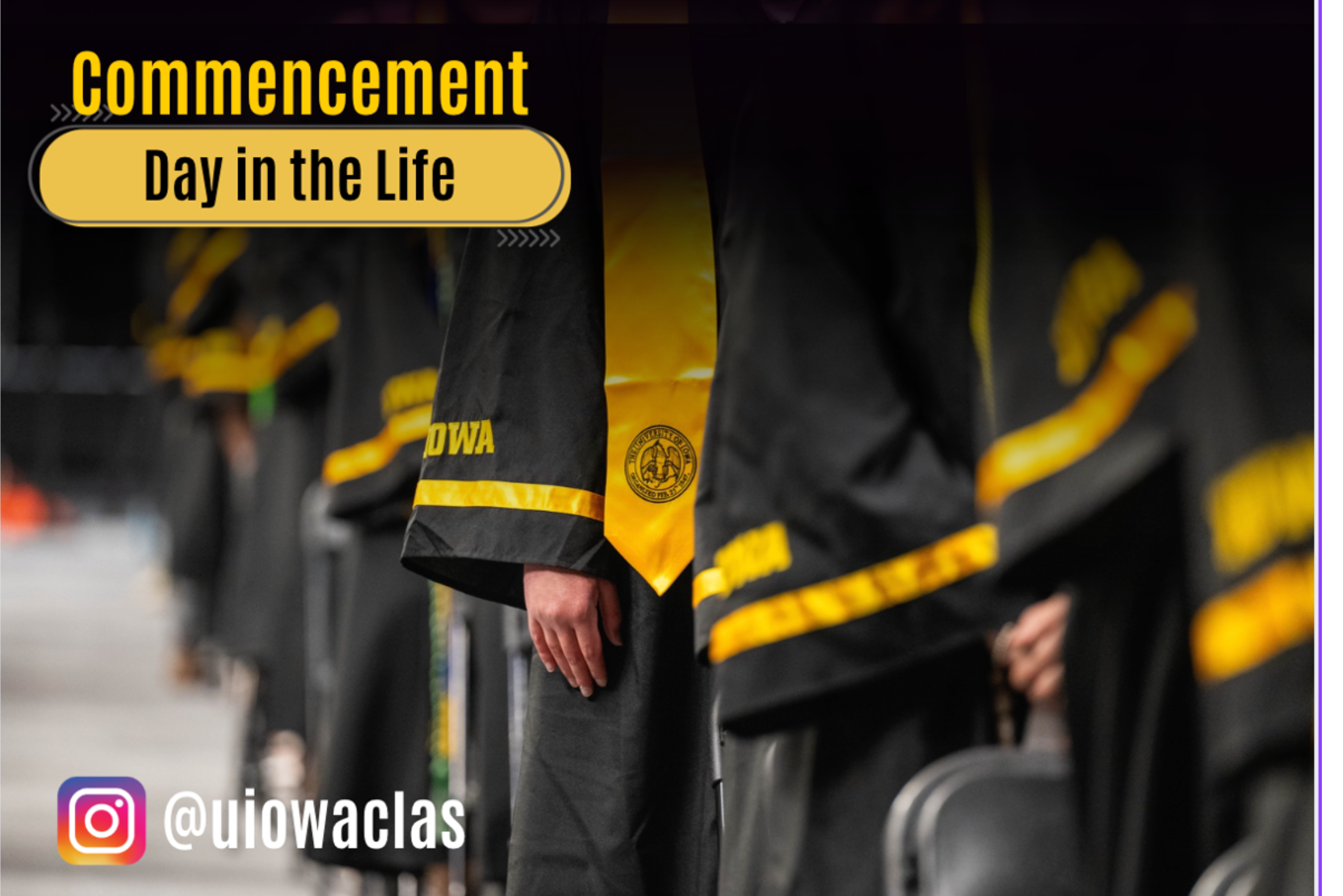A closeup of graduates standing in a line in gown and stole