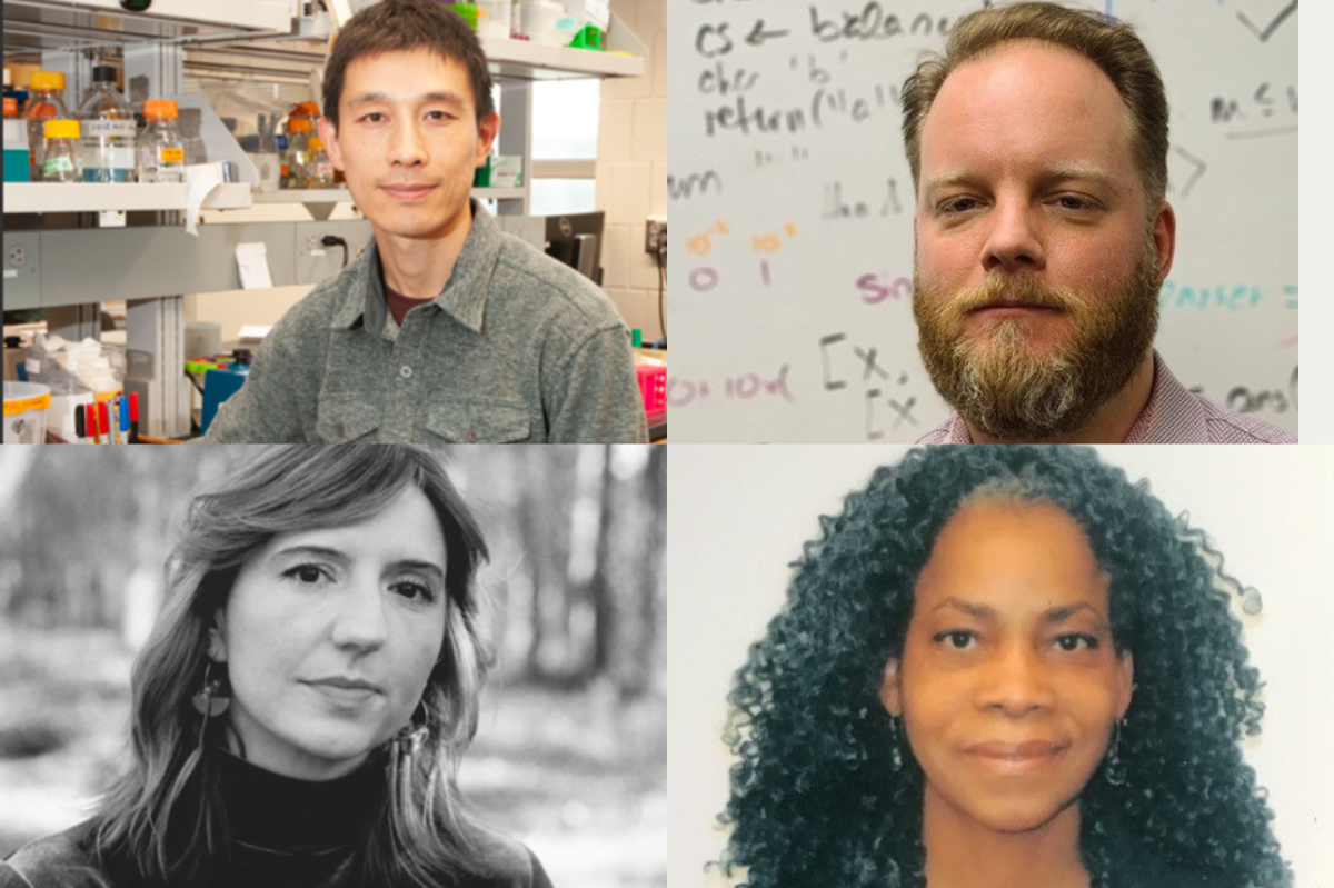 Grid of four photos. From left to right, clockwise: Bin Z. He, Garrett J. Morris, Sarah Minor, Anny-Dominique Curtius
