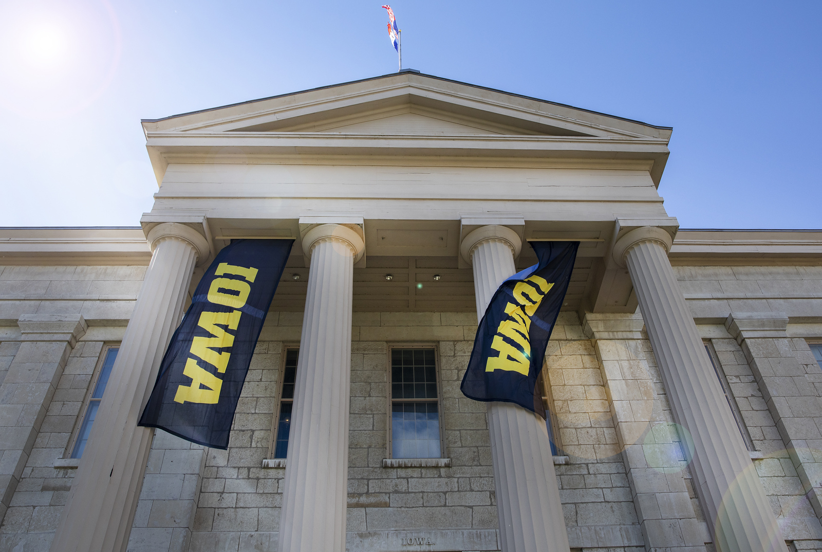 Banners hanging on the pillars of Shaeffer Hall