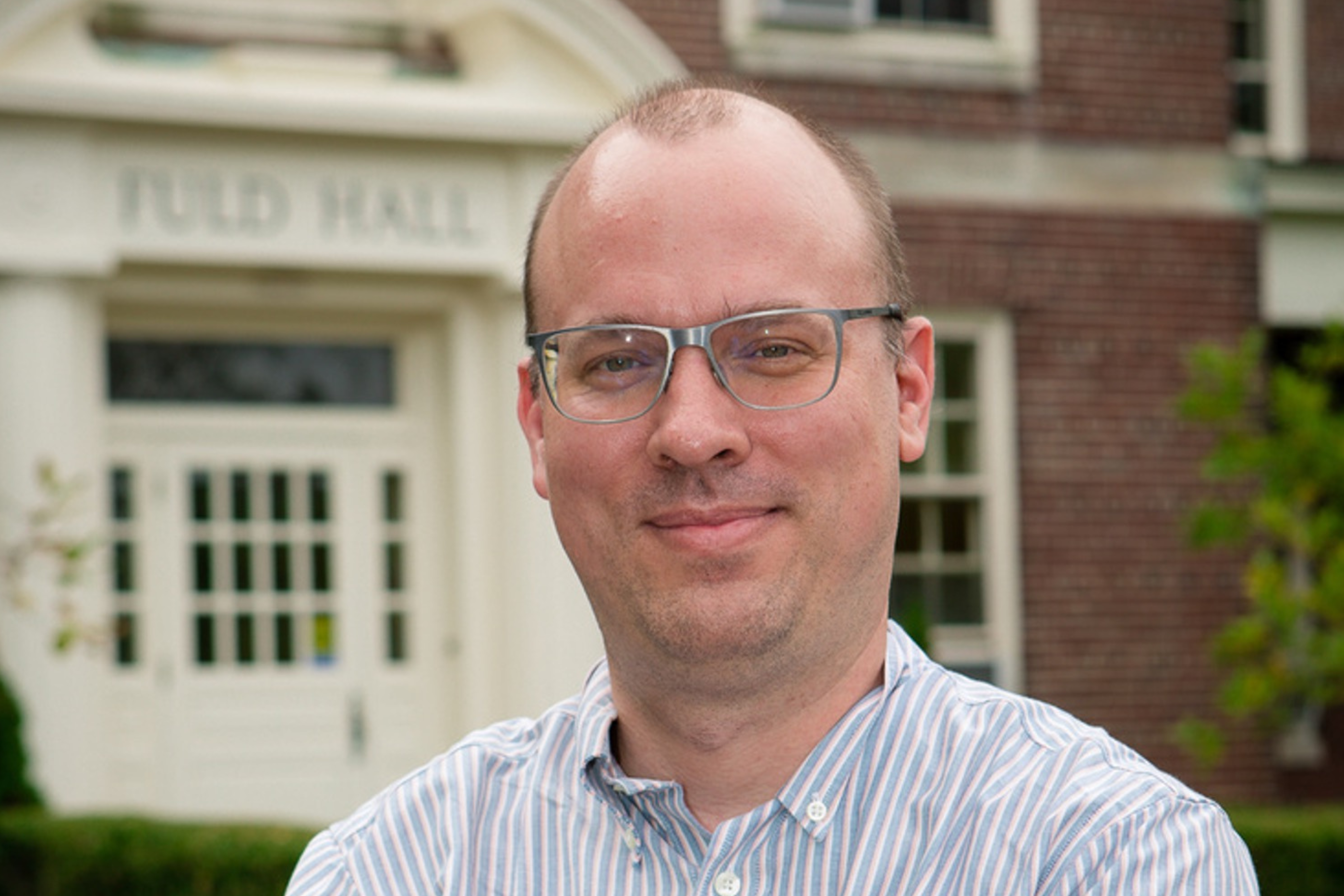 Paul Dilley in front of Schaeffer Hall