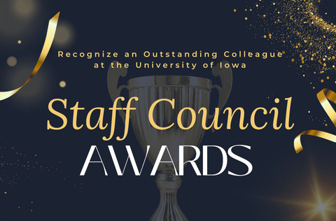 Staff Council awards text on decorative black and gold background
