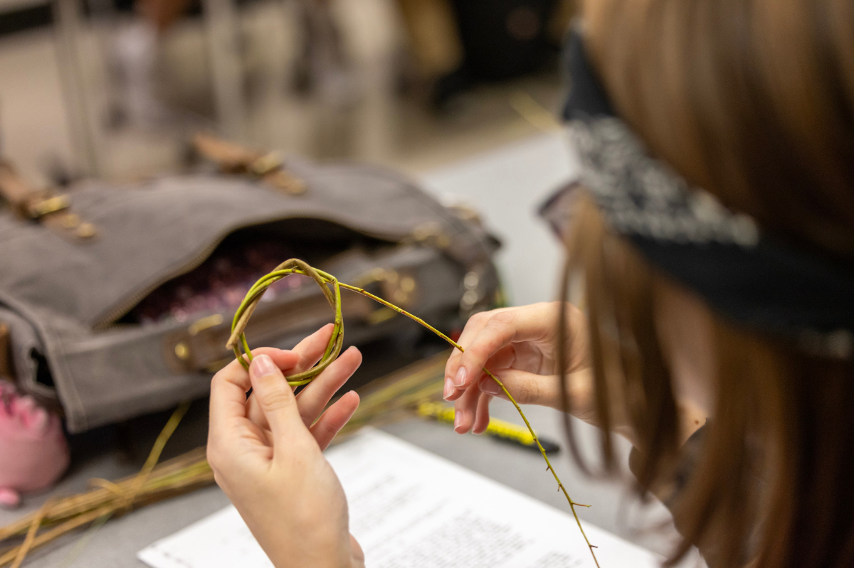 Student weaves willow in folk horror writing class