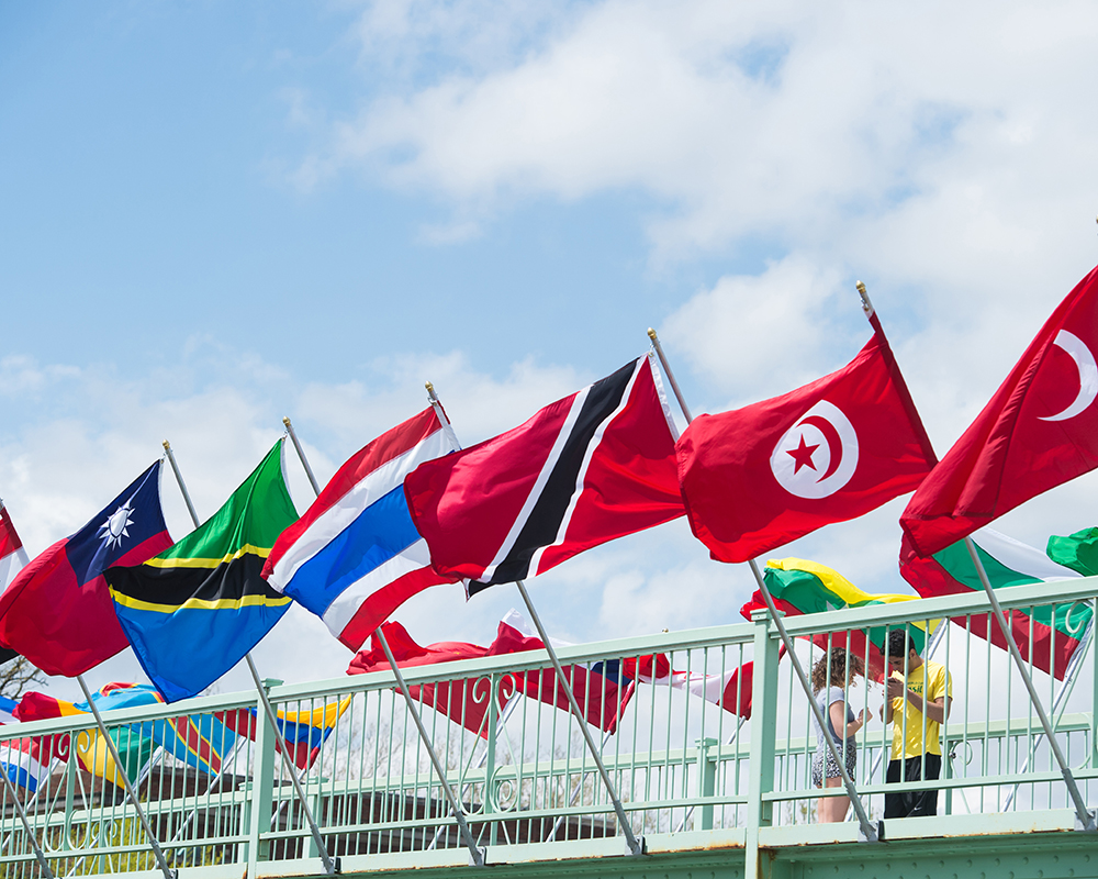 National Flags on the University of Iowa Footbridge