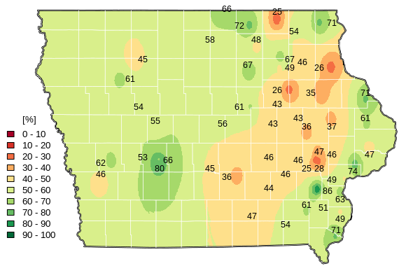 Map of average monthly saturation of soil surface (in percentage).