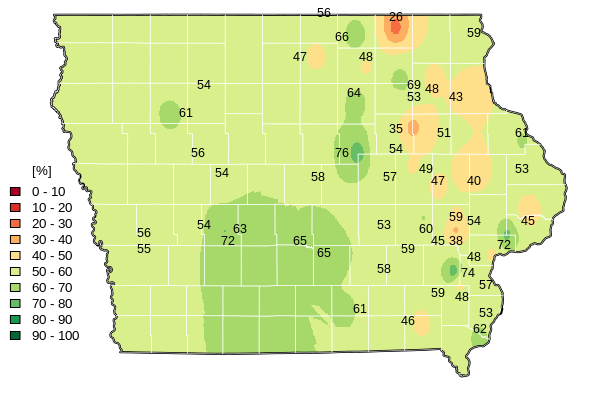 Map of average monthly saturation of soil surface (in percentage).