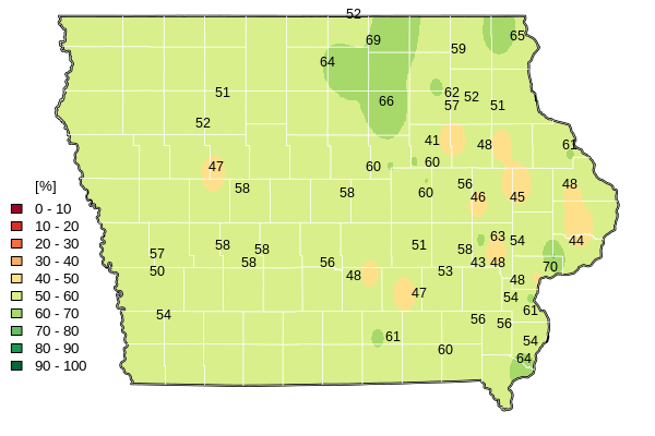 Map of average monthly saturation of soil surface (in percentage).