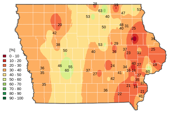 Map of average monthly saturation of soil surface (in percentage).