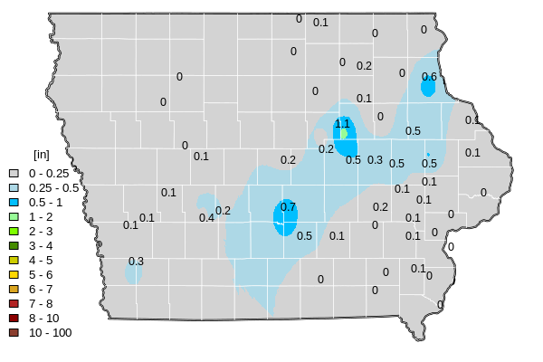 Map of total precipitation across Iowa, February 2026
