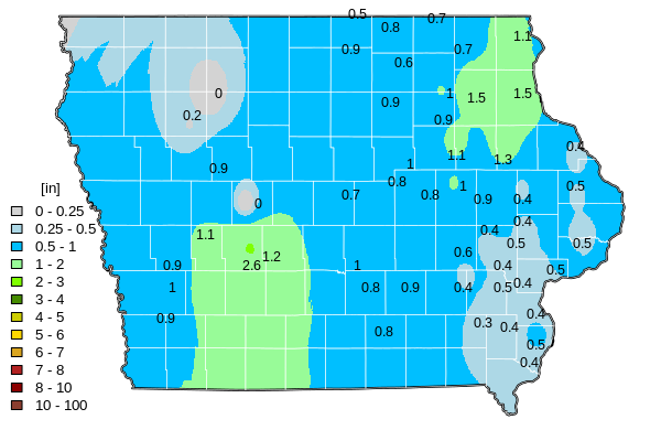 Map of total precipitation across Iowa, January 2026