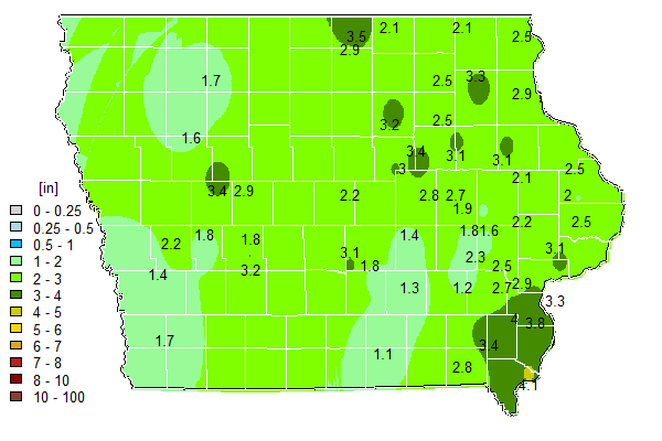 Map of total precipitation across Iowa, March 2026