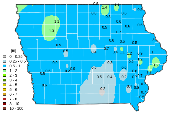Map of total precipitation across Iowa, November 2025