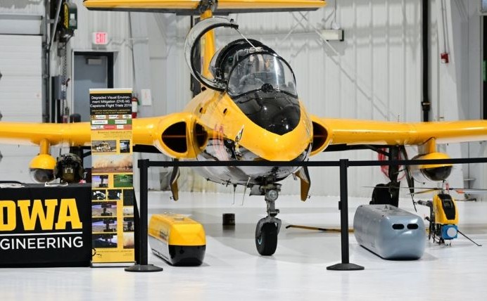 L-29 Ascentus aircraft in the hangar at the Iowa City Airport