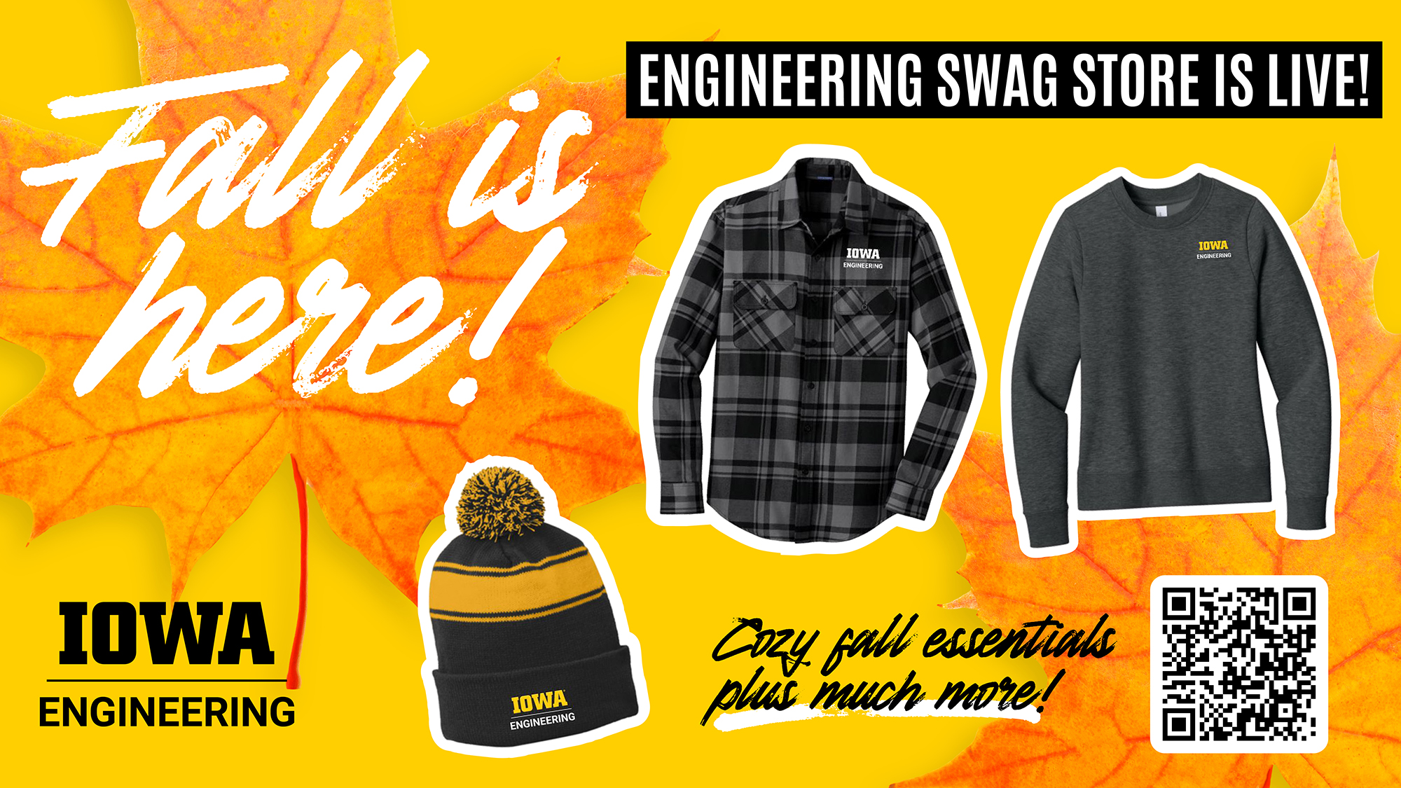 Samples of Iowa Engineering swag you can buy in the swag store, with the words 