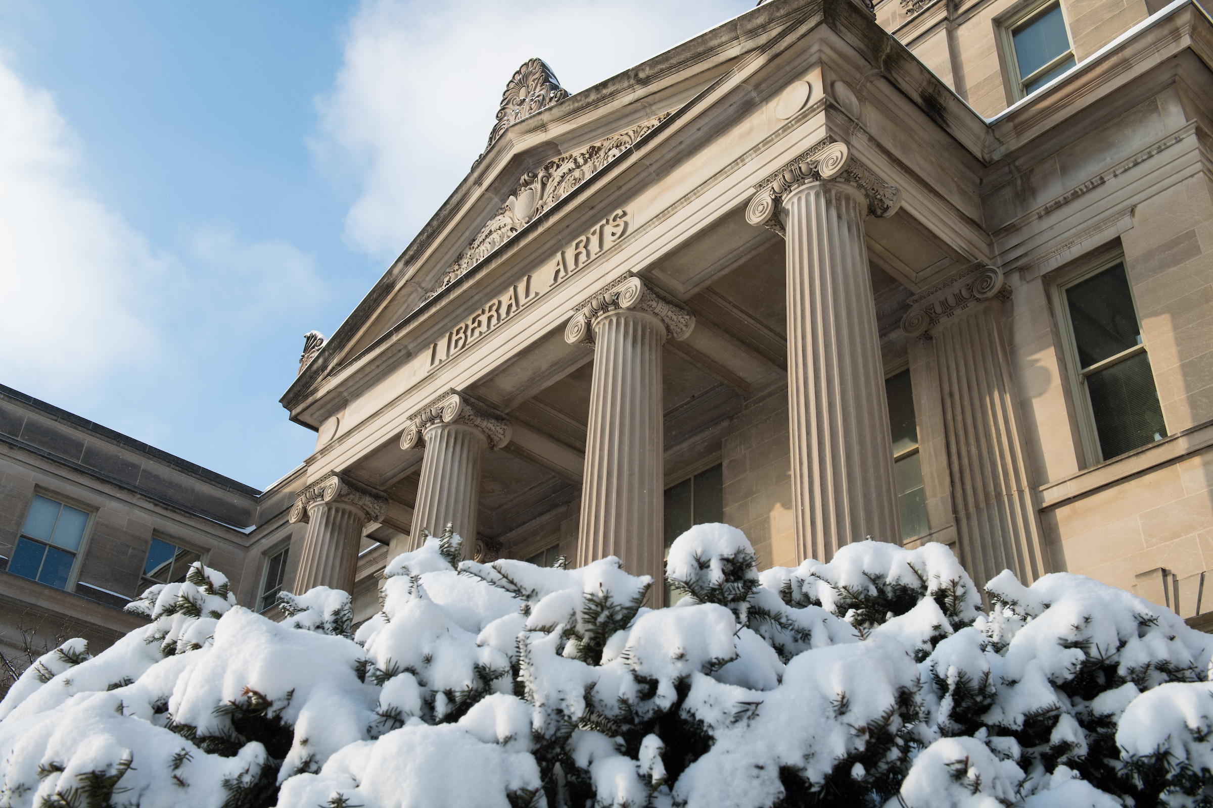 Liberal Arts building with snow pictured