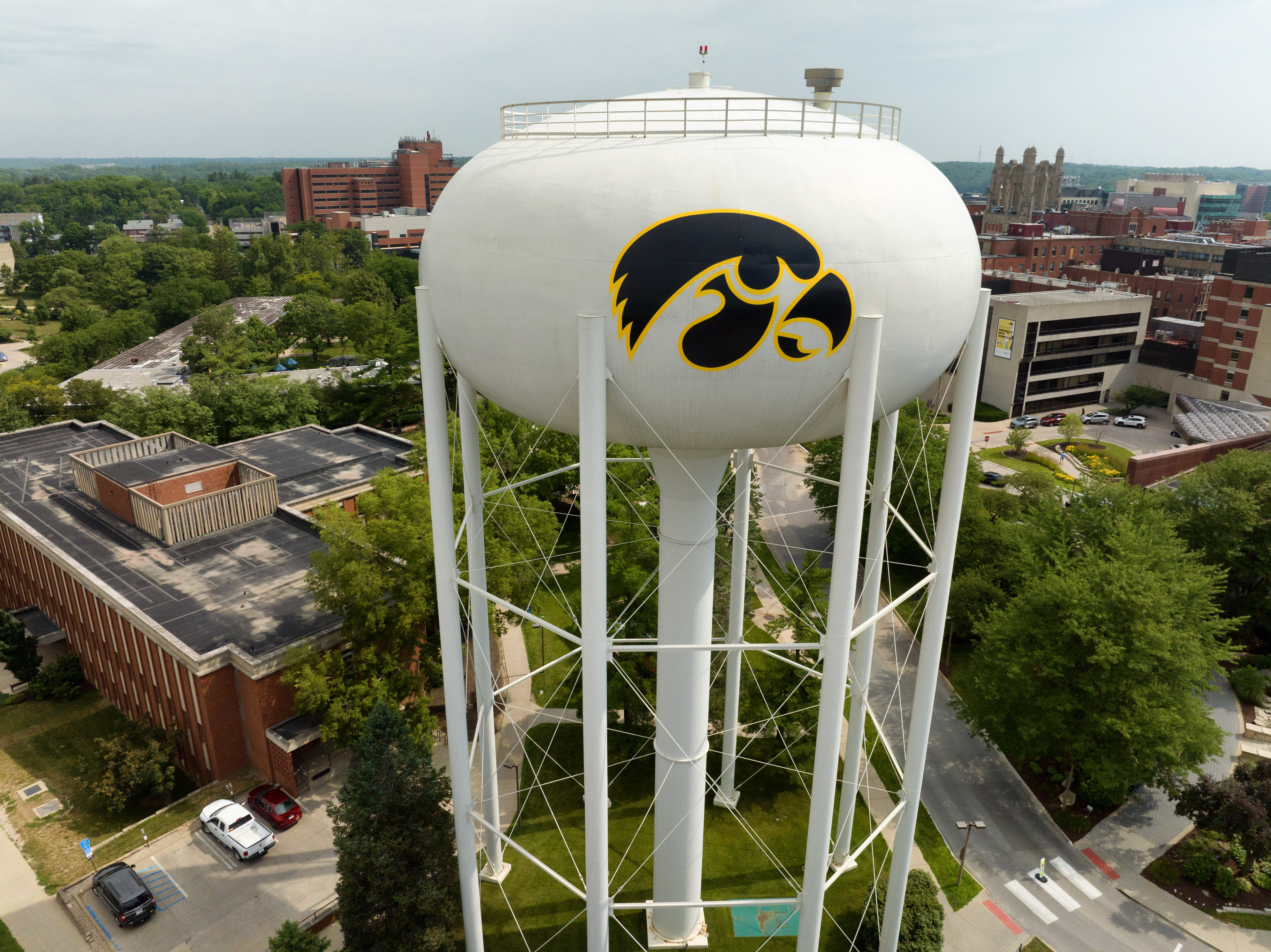 Drone image of Hawkeye water tower