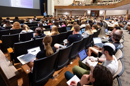 First day of a large class at Iowa
