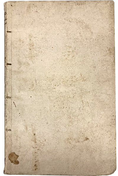 Color image of the front cover from Morgagni's Opuscula miscellanea, 1763. The cover is a discolored white paper, showing marks from use and a few small stains.