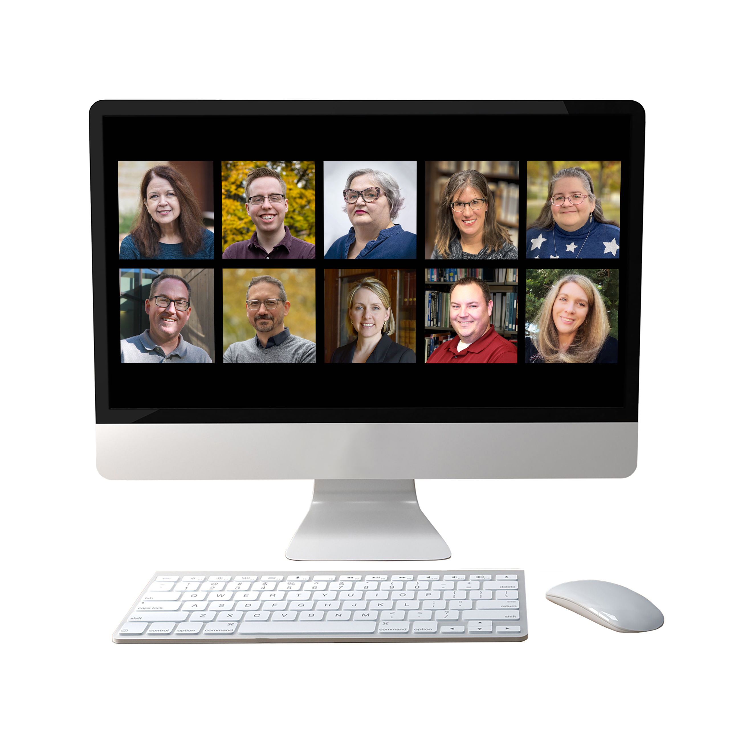 A color image showing a computer screen with ten photographs, one for each of the Hardin Library librarians.