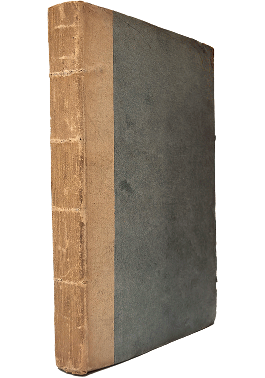 Color animated gif showing the covers from two copies of Bell's A treatise on the hydrocele, 1794, one with a original blue paper binding and the other showing a brown leather binding where the front cover has come off.