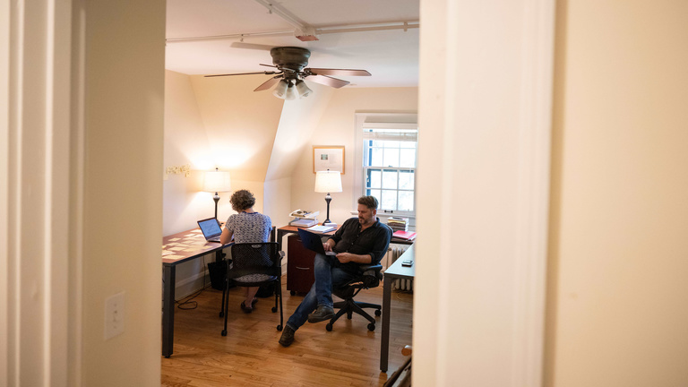 Scholars work in the Obermann Center