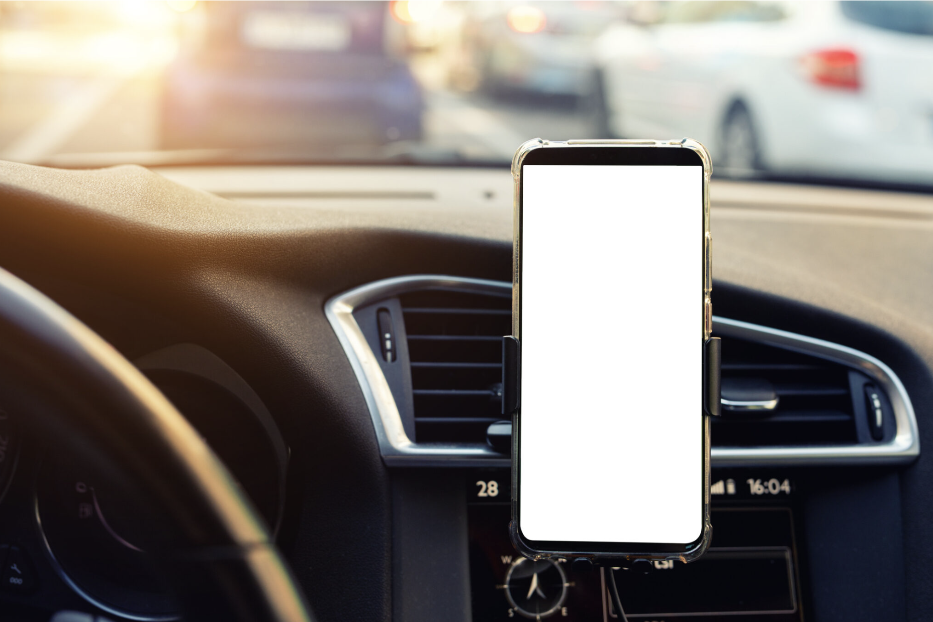 Phone sitting on phone mount