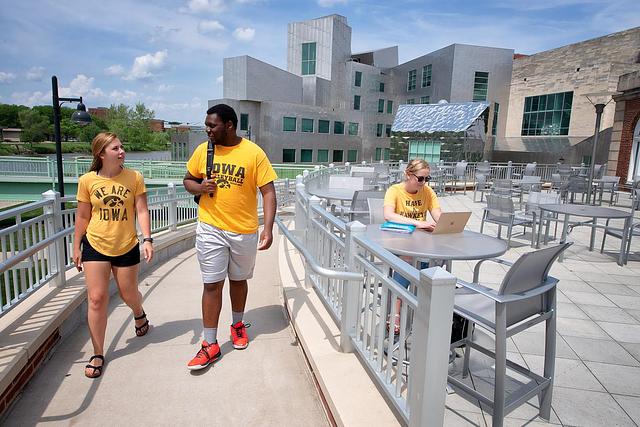 Students walking outside the Iowa Memorial Union