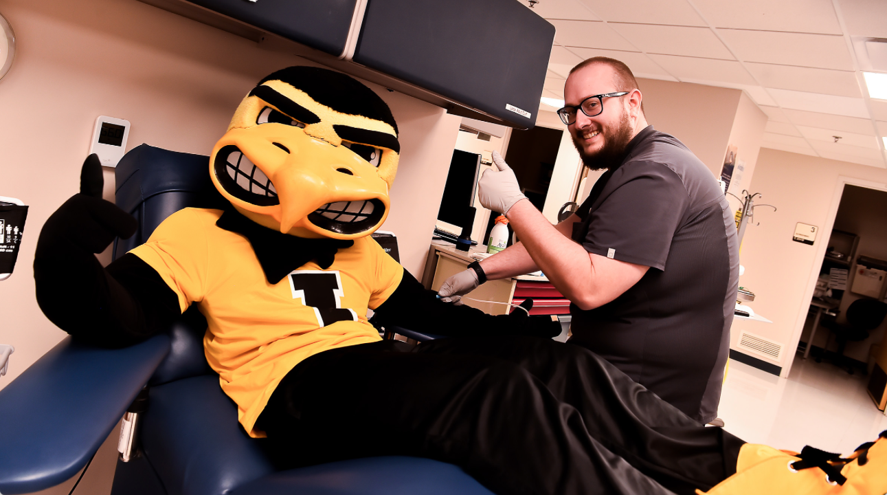 Herky donating blood