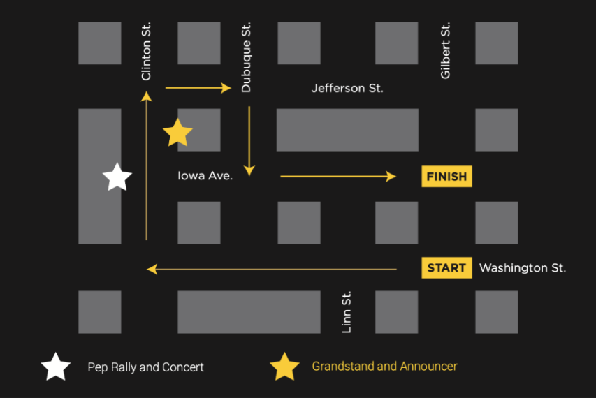 Map of Homecoming parade street closures