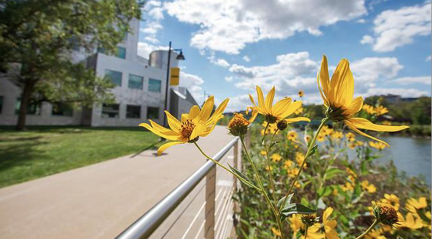 Flowers in front of Iowa Advanced Technology Laboratories 