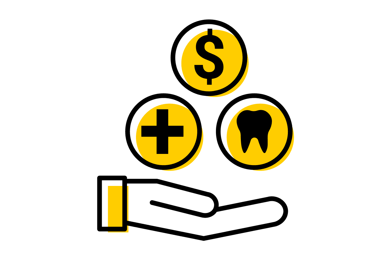 A yellow coins with black symbols representing your workplace benefits