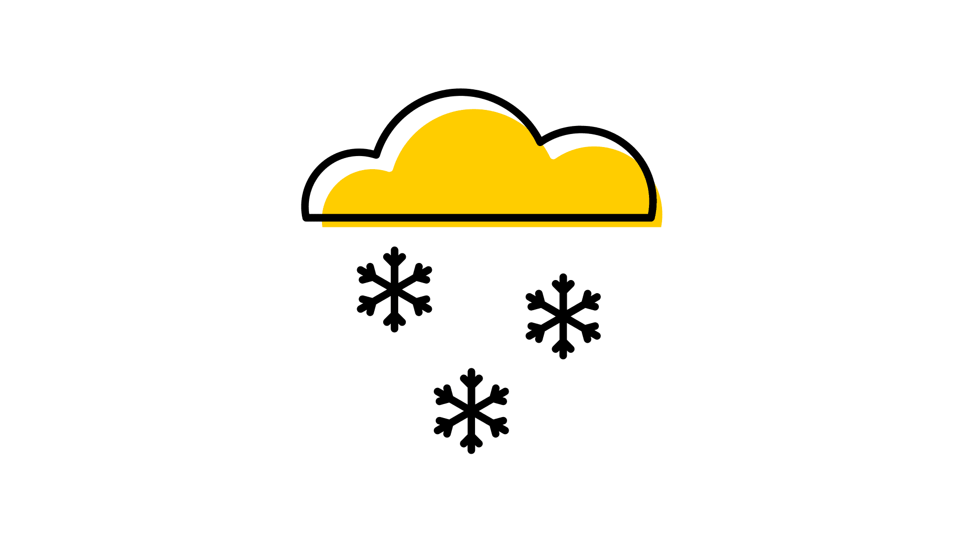 Graphic of a gold cloud with snowflakes falling from it
