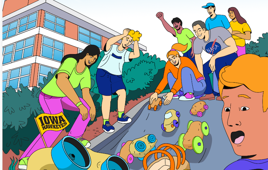 Graphic of class competing in potato derby