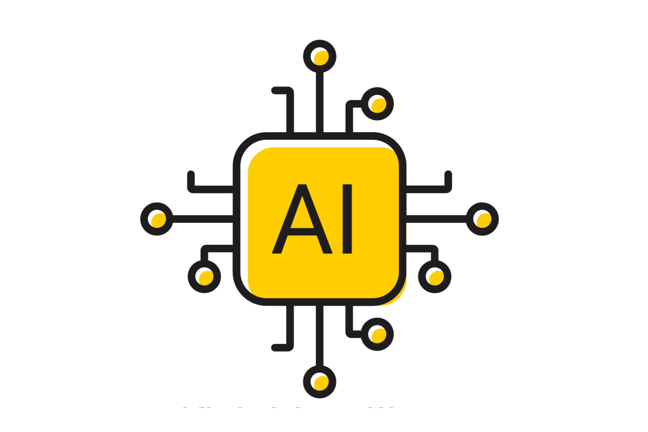 A yellow square with black text that says AI. 