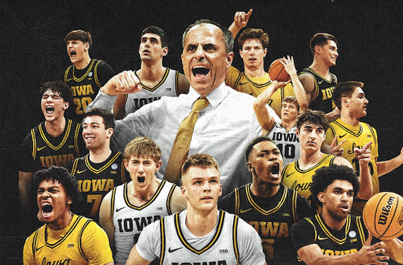 Collage of Iowa basketball players and coach 