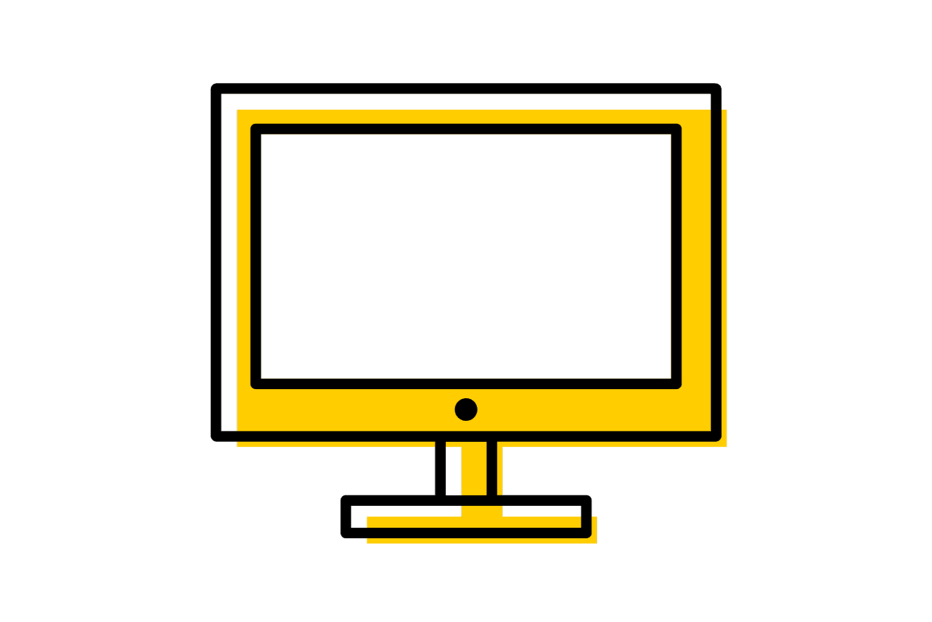 A yellow computer monitor with a black background