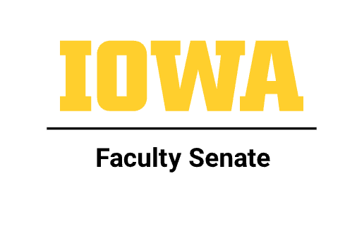 Yellow text that says IOWA, and beneath that, Faculty Senate in a black font