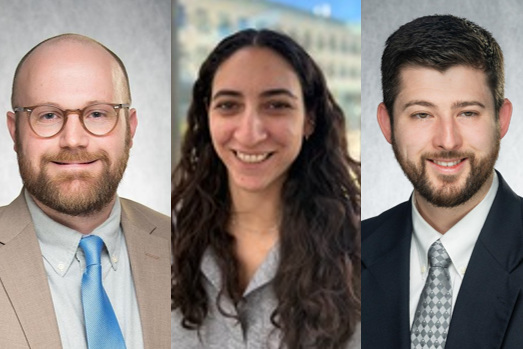 Three UI researchers, a man with a light brown beard and glasses, a woman with long curly dark hair, and a man with dark hair and beard.