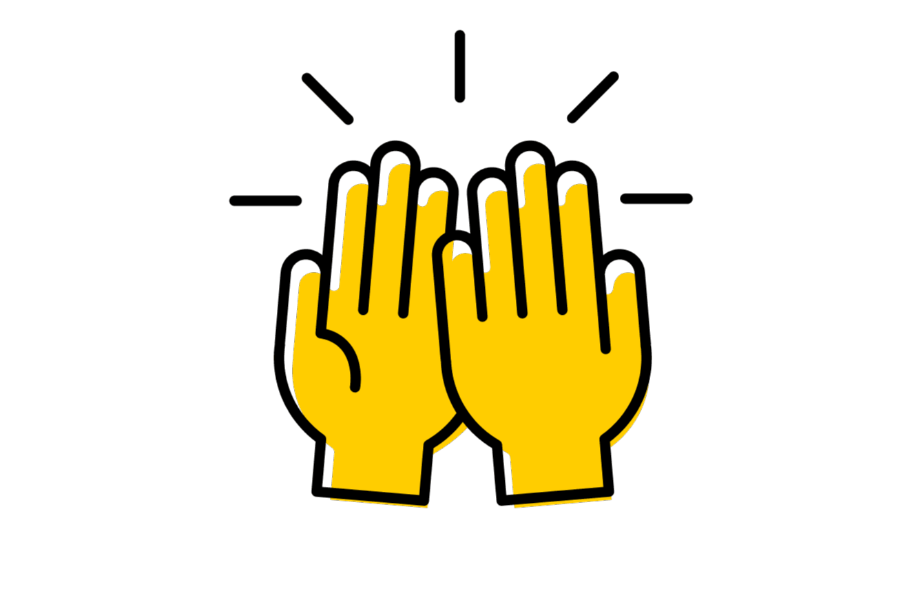 An icon representing a high-five between two yellow hands.