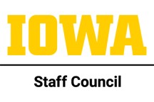 Yellow text that says "Iowa" and black text beneath it that says "Staff Council" on a white background