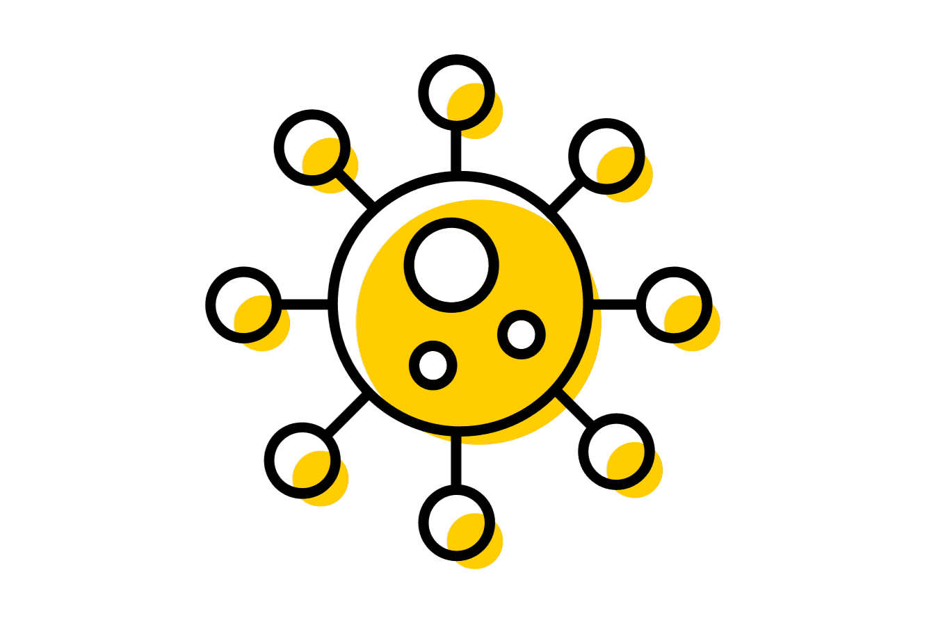 An icon representing a virus cell