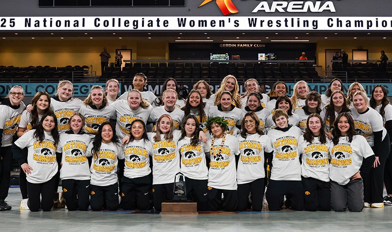 Group picture of the University of Iowa's Women's Wrestling Team.